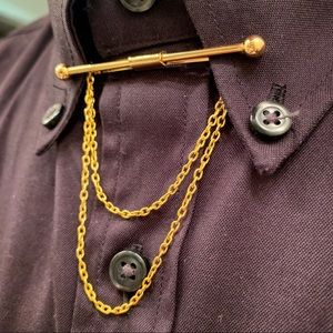 Men’s gold clip collar bar & chain